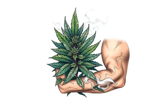 Massive weed plant surrounded by smoke tattoo idea