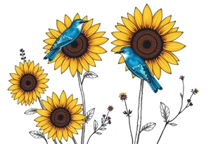 Sunflowers, bluebird, wild flowers tattoo idea