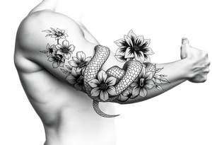 snake with flowers tattoo idea