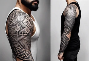 From left shoulder to forearm sleeve tattoo. Fine line geometric, concept design tattoo tattoo idea