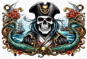 skull pirates with a sea serpent tattoo idea