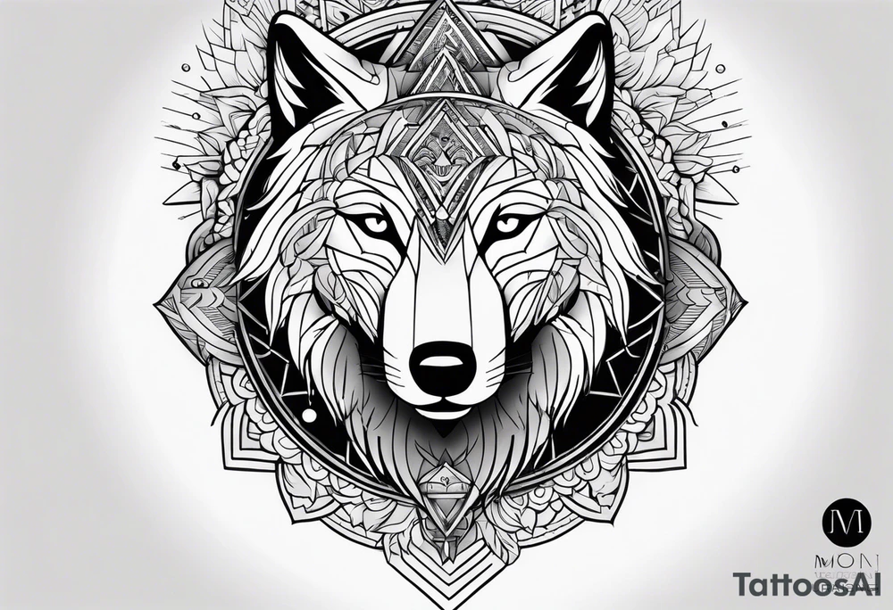 Forearm futuristic UAE and Philippines with Mandala theme design with moon and wolves tattoo idea