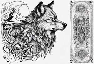 want a half sleeve on my left forearm featuring a howling wolf, surrounded by Māori patterns and Norse symbols, with a tribute to my nana, Joy tattoo idea
