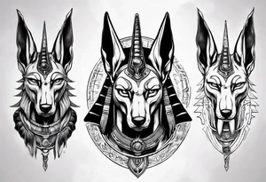 Angry anubis with rebirth background tattoo idea