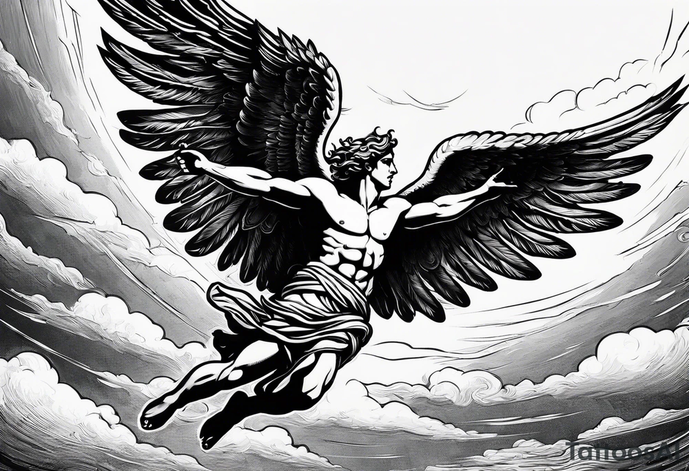 icarus greek god flying into the sun and falling tattoo idea
