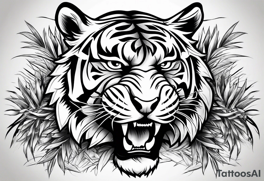 Snarling Tiger in bamboo tattoo idea