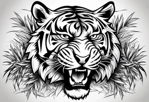 Snarling Tiger in bamboo tattoo idea