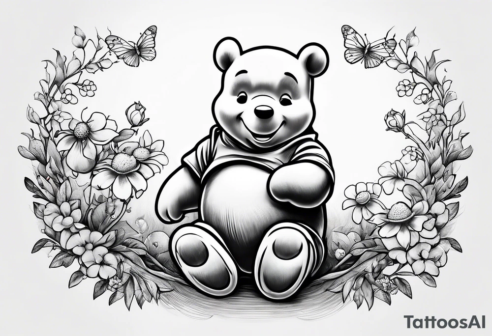 Winnie Pooh one hand in the honey and one hand holding bland tattoo idea