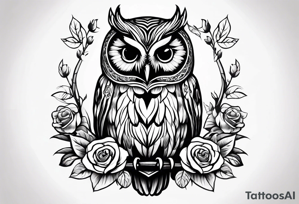 Barred owl with a rose and a heart tattoo idea