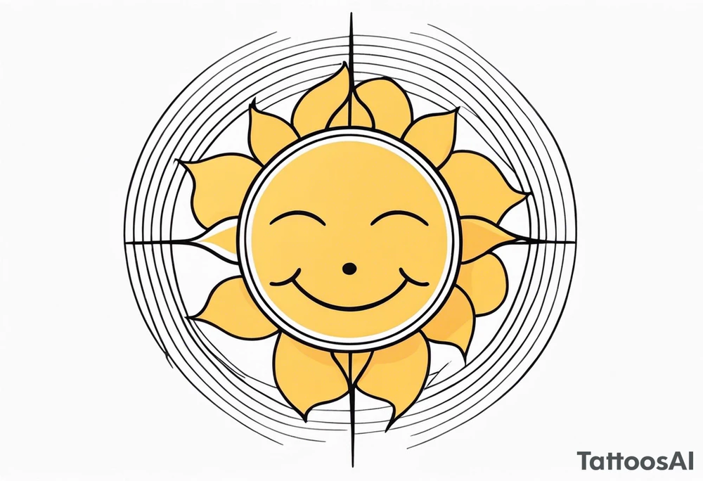 tiny simple sun. a circle with simple strings. tiny smiley in the sun. thin lines. tattoo idea