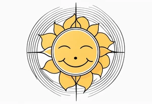 tiny simple sun. a circle with simple strings. tiny smiley in the sun. thin lines. tattoo idea