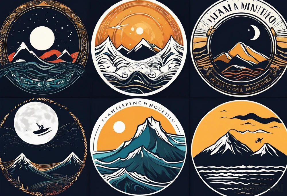 I am into hiking mountains, surfing, scuba diving, etc, and just traveling around to do cool adventures. If you have any ideas as an artist that would be awesome. These are the designs that really speak to me. I would definitely want to not fill the moon in the mountain one, and find a reference to the water and the sunset with the mountain. I also love the touch of the bird in the bottom. Im really looking for something that references exploring new places while traveling as much as possible and feeling free. tattoo idea