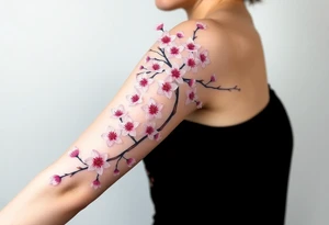 delicate cherry blossoms swirling in spring breeze with petals tattoo idea