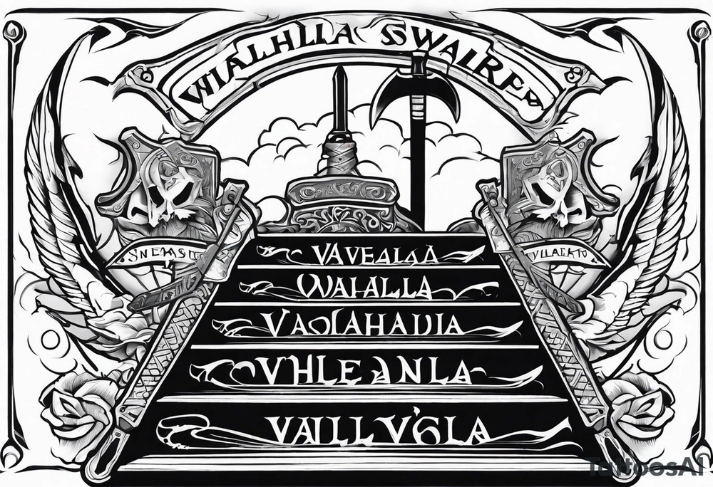 Valhalla
sword stairs axe mist tattoo idea