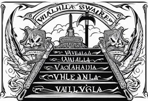 Valhalla 
 sword stairs axe mist tattoo idea