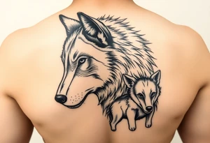 A solitary yet sublime and noble wolf and its progeny. the face tattoo idea