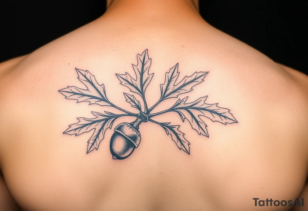oak branch with thick leaves and acorns tattoo idea