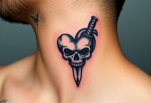 A broken heart with a shadow skull and a knife showing no remorse with all my pains in my life tattoo idea