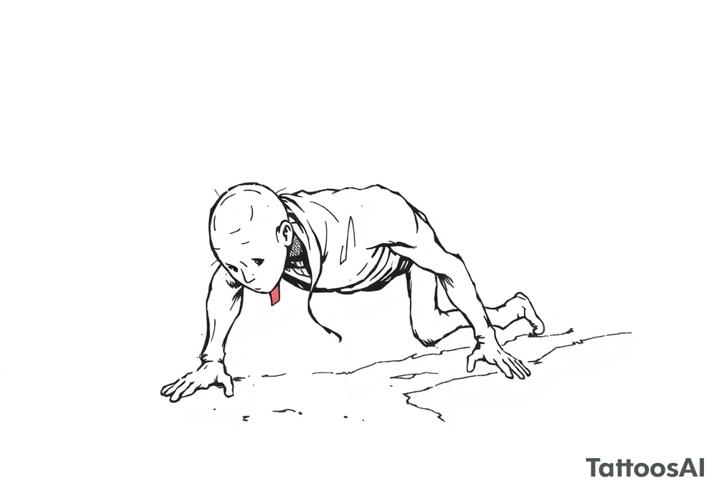 Confusion and pressure in thin lines solo traveler with no face with his body parts left on the path behind him he’s crawling tattoo idea