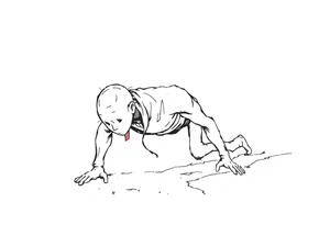 Confusion and pressure in thin lines solo traveler with no face with his body parts left on the path behind him he’s crawling tattoo idea