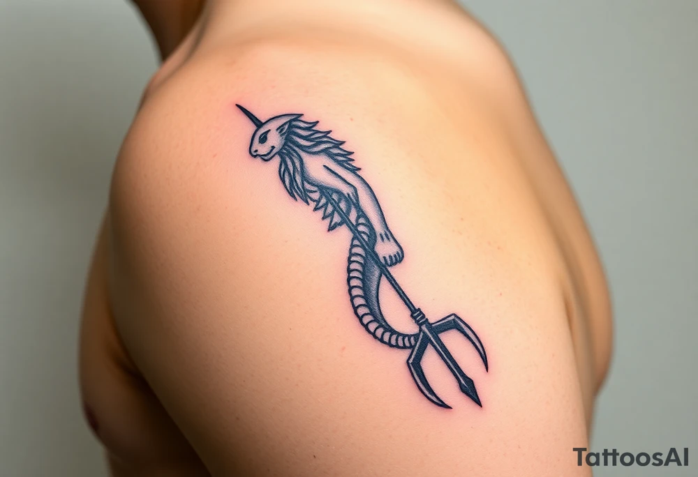Tatouage de bras complet, Poséidon sortant de l'eau avec le trident vers le bas, tattoo idea