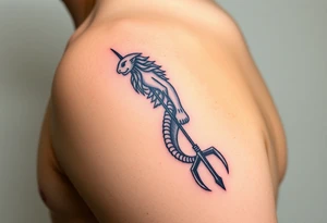 Tatouage de bras complet, Poséidon sortant de l'eau avec le trident vers le bas, tattoo idea