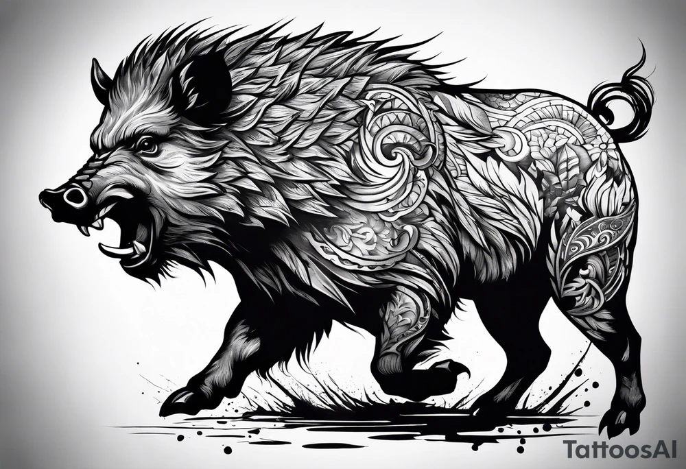 angry boar front tattoo idea