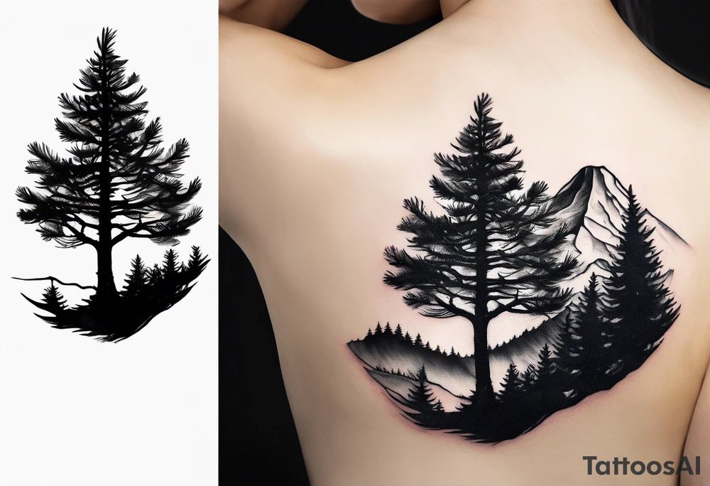 Small
One Mountain peak
Pine tree
Silhouette tattoo idea