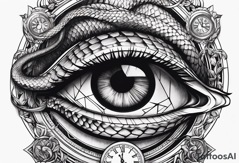 human eye with snake and clock tattoo idea