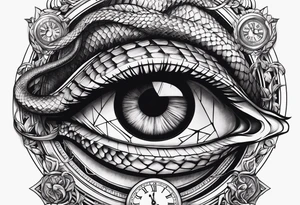 human eye with snake and clock tattoo idea
