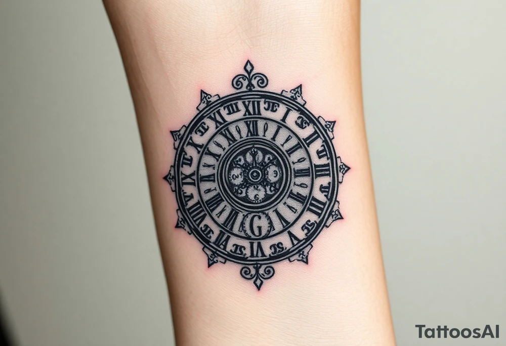 vintage roman numerals within ornate clockwork mechanism tattoo idea