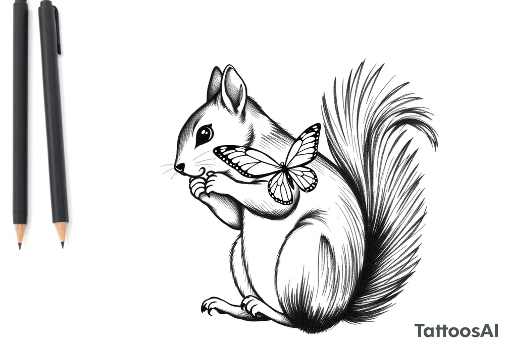 Squirrel kissing butterfly tattoo idea