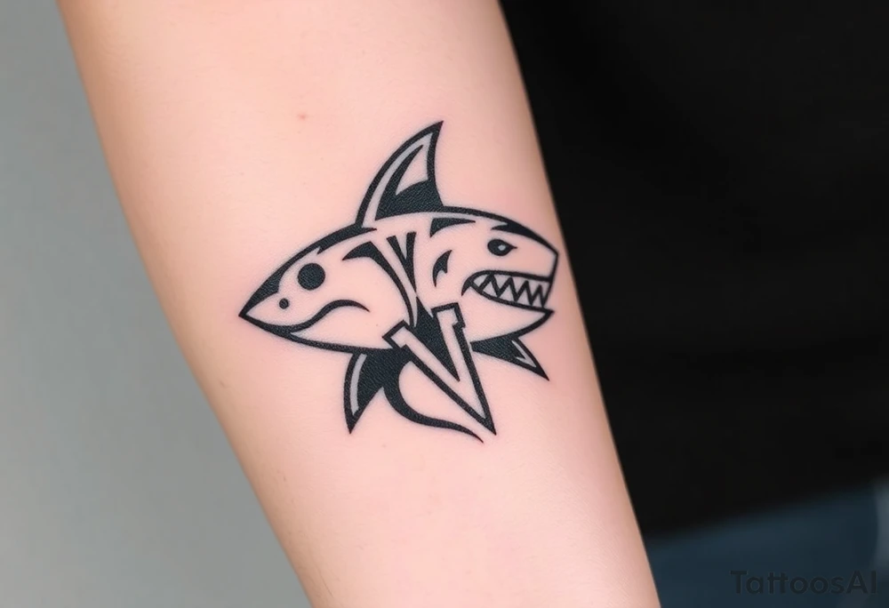 Masculine strong shark flowing forward in water tattoo idea