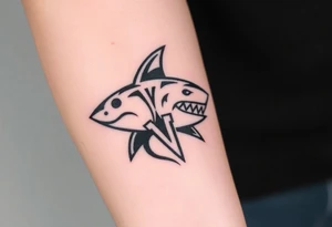 Masculine strong shark flowing forward in water tattoo idea