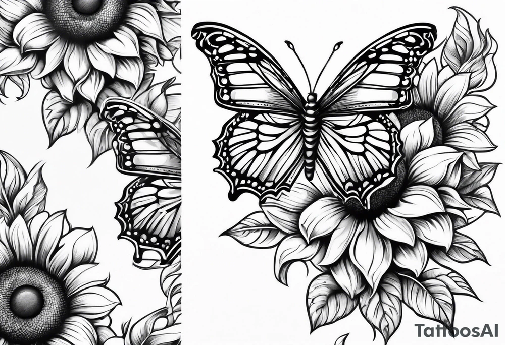 Sunflower and butterfly leg sleeve tattoo idea