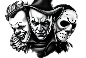 Pennywise, Freddy Krueger, Michael Meyers, and jason voorhees tattoo idea