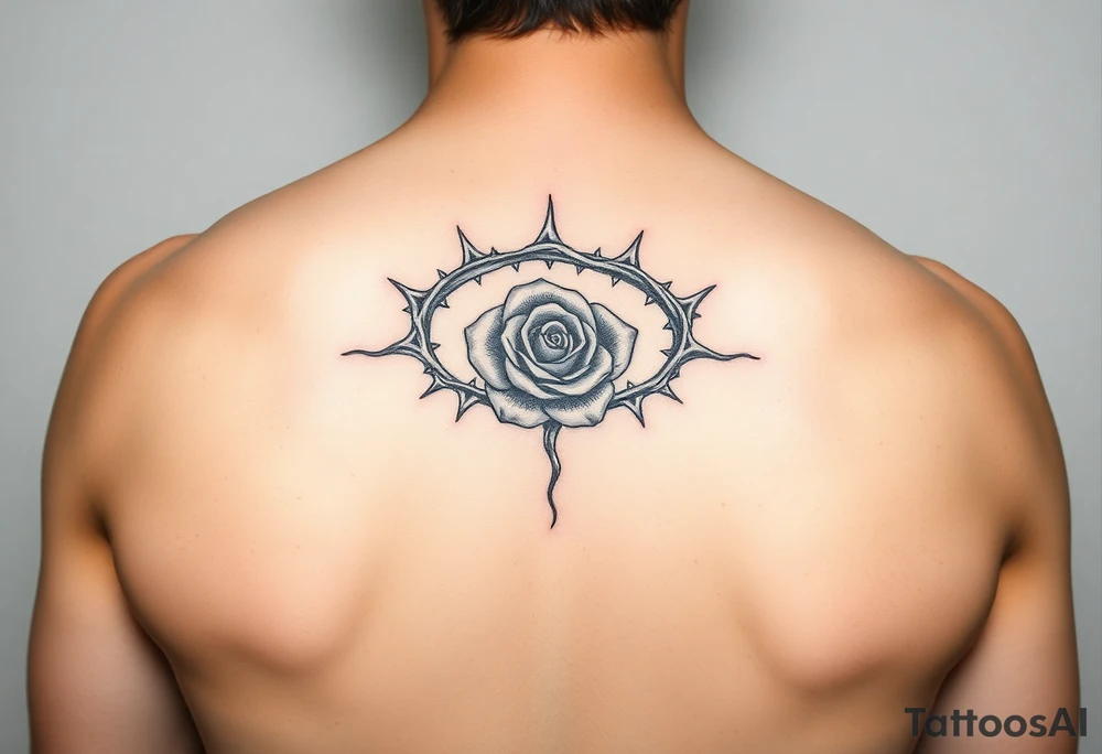 Crown of thorns with a rose in the middle tattoo idea