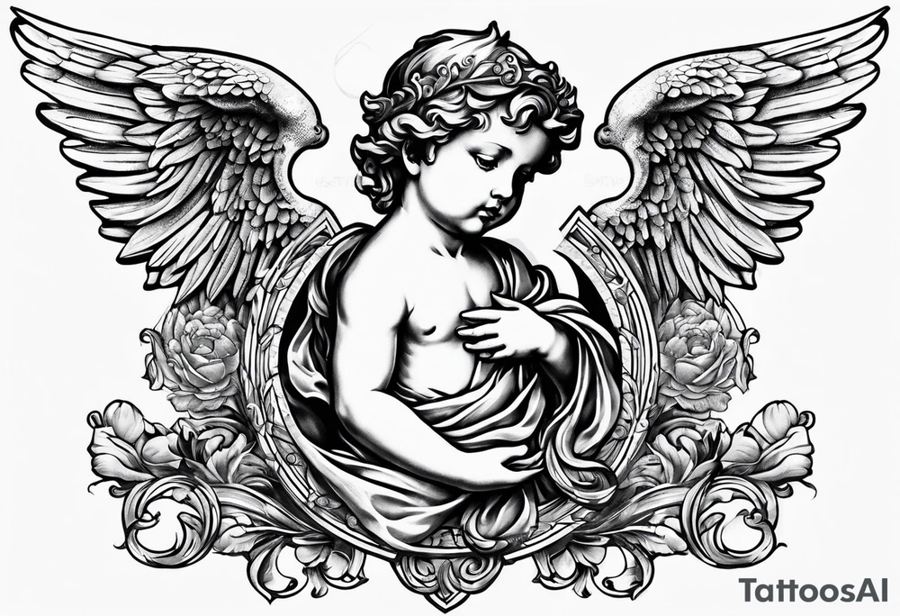 renaissance style cherub full body tattoo idea