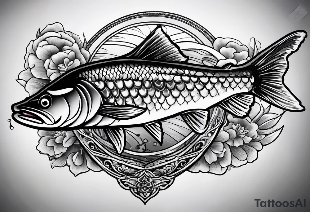 Fishingpole with memorium of a friend tattoo idea