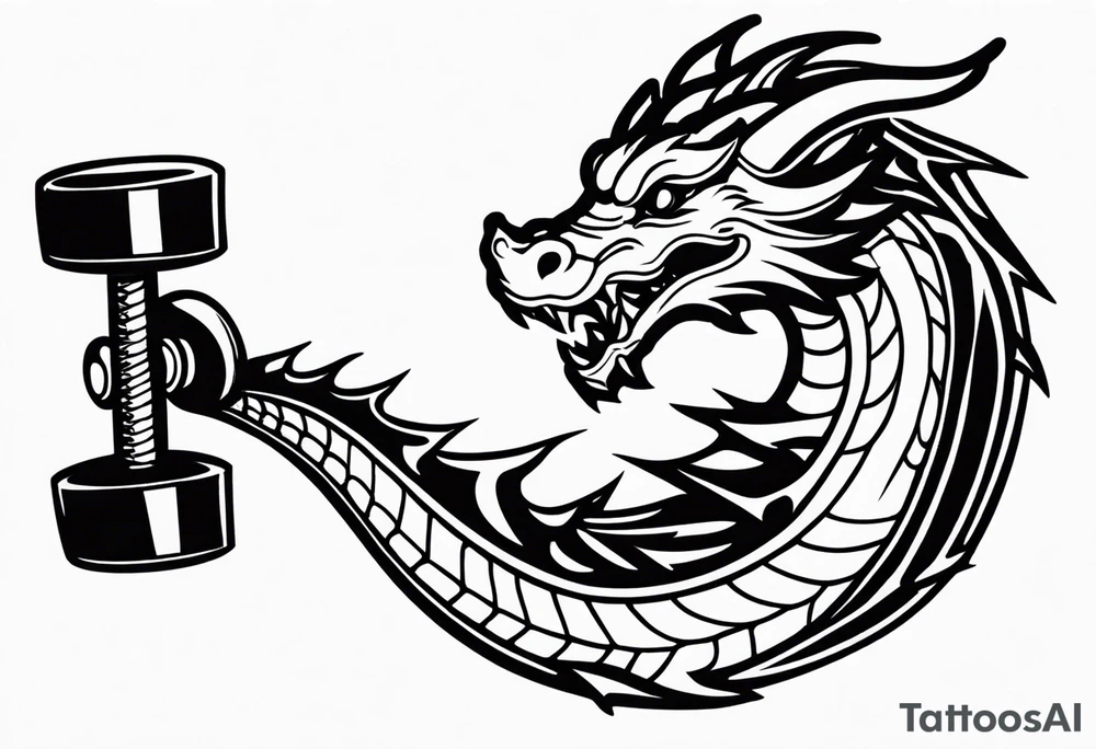 Simple Dragon biting a dumbbell tattoo idea
