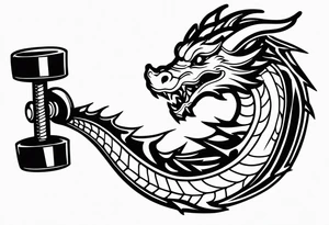 Simple Dragon biting a dumbbell tattoo idea
