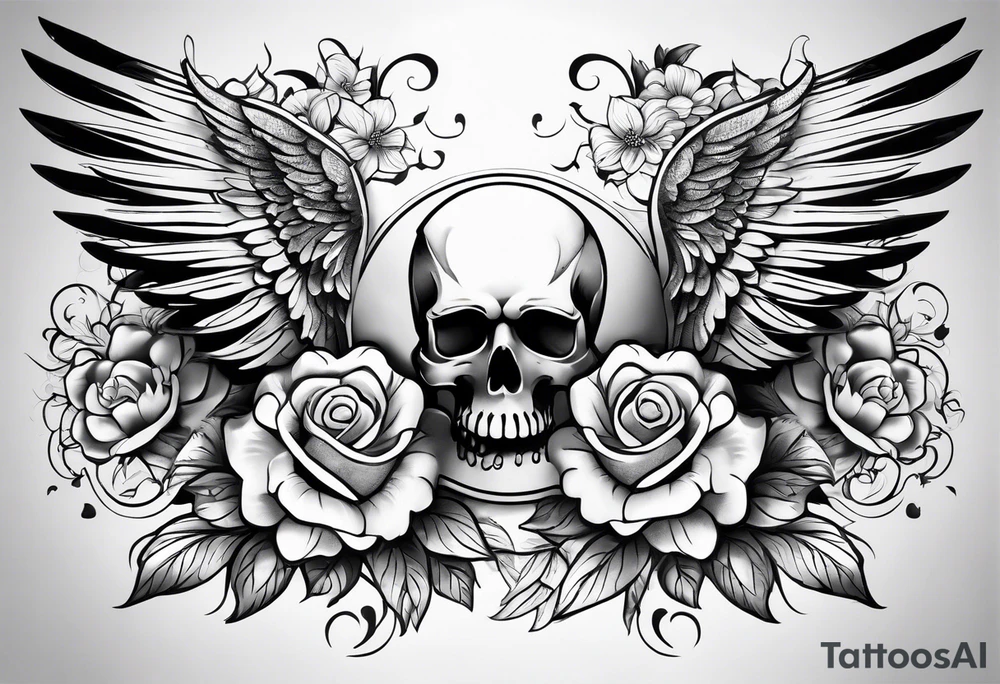 arm sleeve tattoo full guns and flowers and wings tattoo idea