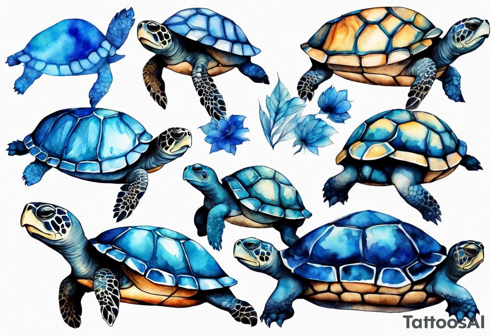 a turtle covered in blue fur tattoo idea