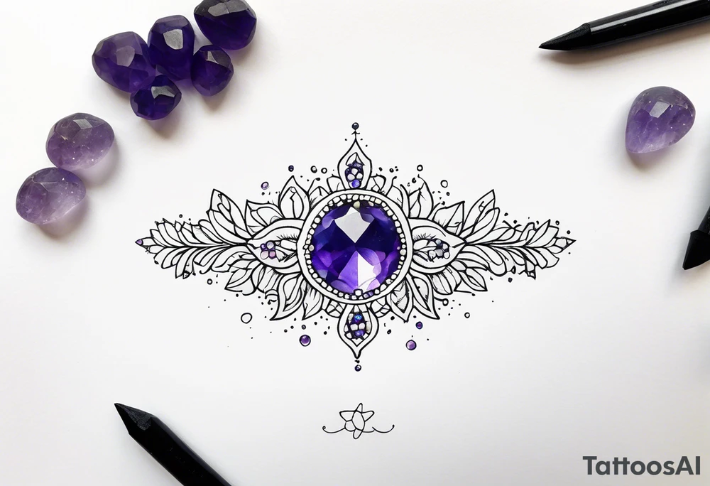Delicate but strong garter tattoo band with sprinkles of stars and the amethyst, blue sapphire and peridot birthstones tattoo idea