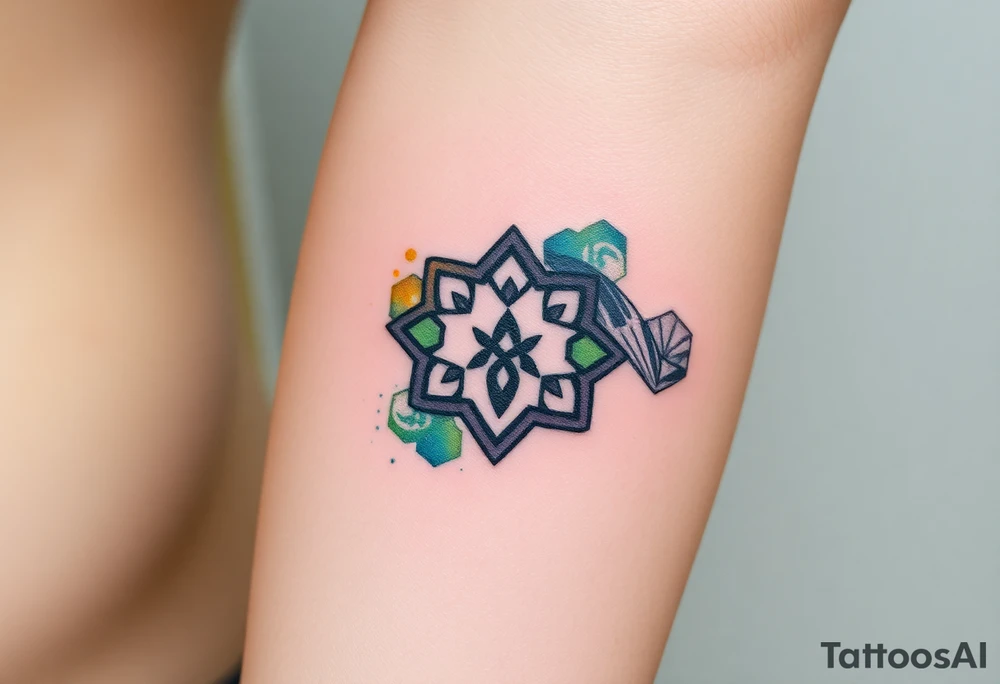 Good karma symbols inside honey combs tattoo idea