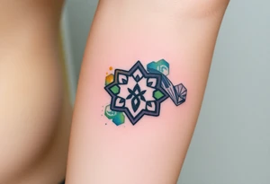 Good karma symbols inside honey combs tattoo idea