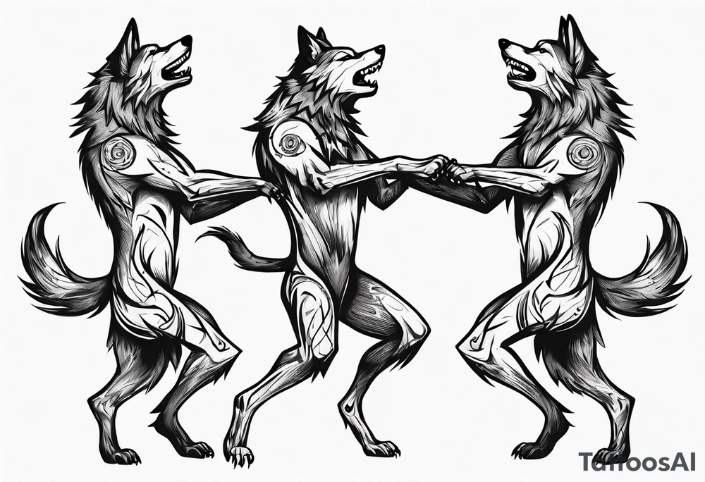 stick figures of two wolves dancing on their hind legs. tattoo idea