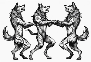 stick figures of two wolves dancing on their hind legs. tattoo idea