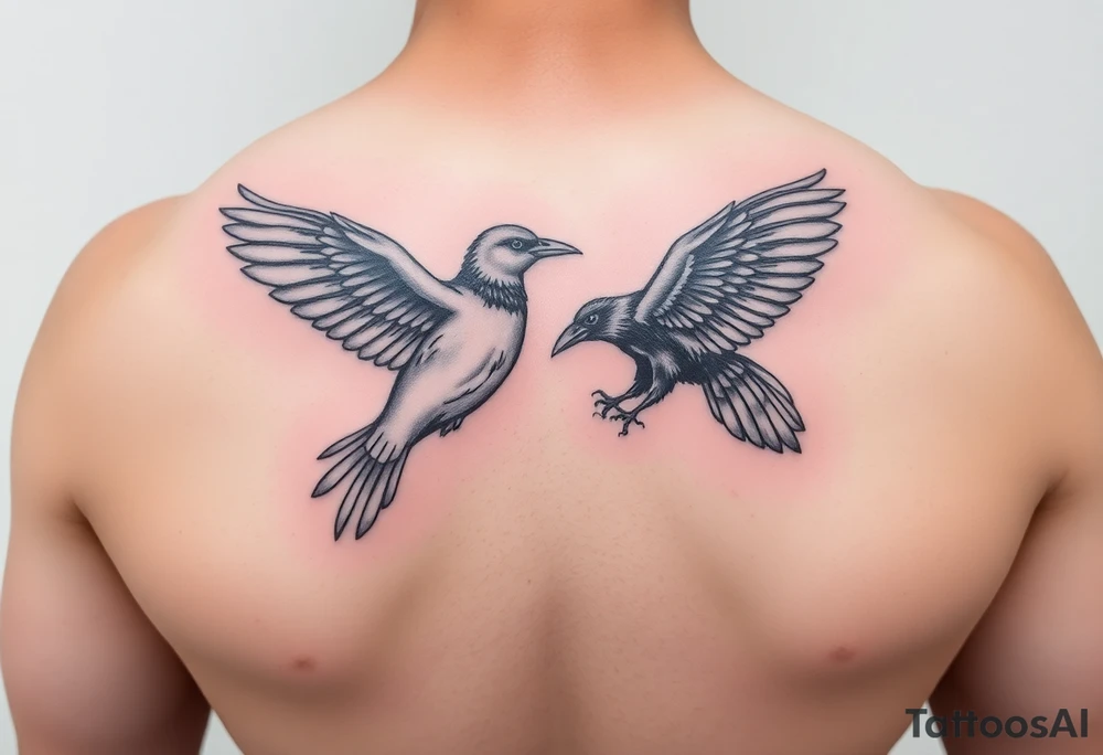 dove and raven locked in battle tattoo idea