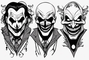 no face joker jangling with 3 sculls tattoo idea